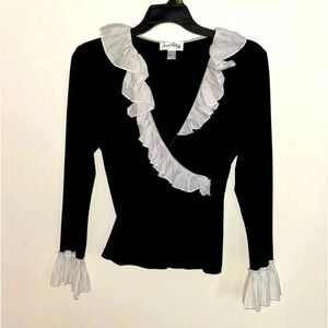 Joseph Ribkoff Women’s Top Vintage Ruffle Neck and Cuffs 90s Large